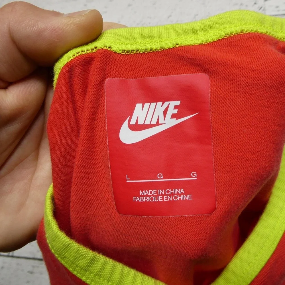 Nike Shirt Womens Large Red Volt Tank‎ Top Swoosh Graphic 100% Cotton Athletic